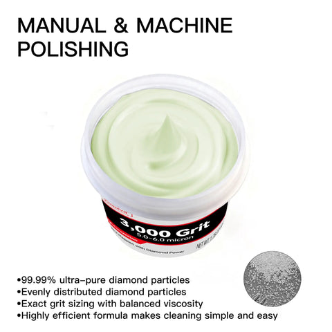 Pro Grade Heavy Duty Top Notch Professional Diamond Polishing Paste 3000 Grit Lapping Compound in a tub, designed for effective surface refinishing.