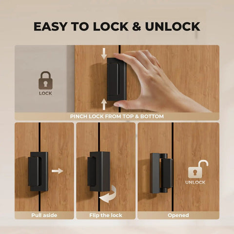 Easy locking mechanism for 3 Pack Boss Level Door Reinforcement Locks showing hand operation and lock stages on wood door