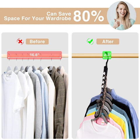 Magic Hangers Space Saving No Brainer 10 Pack Upgraded Sturdy Smart Space Saver Hangers comparison before and after use