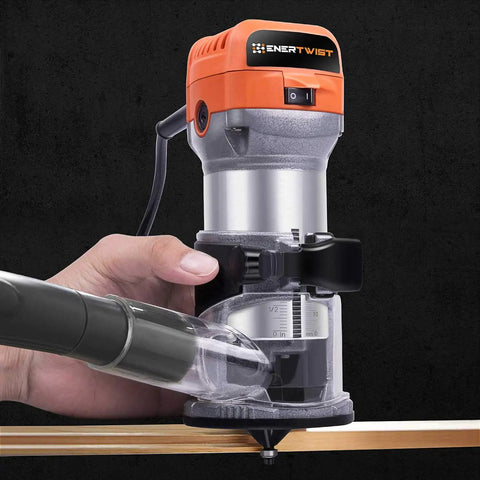 Person using Compact Router Tool With 7.0 Amp Motor Soft Start And Variable Speed From 10,000 To 32,000 RPM For Woodworking