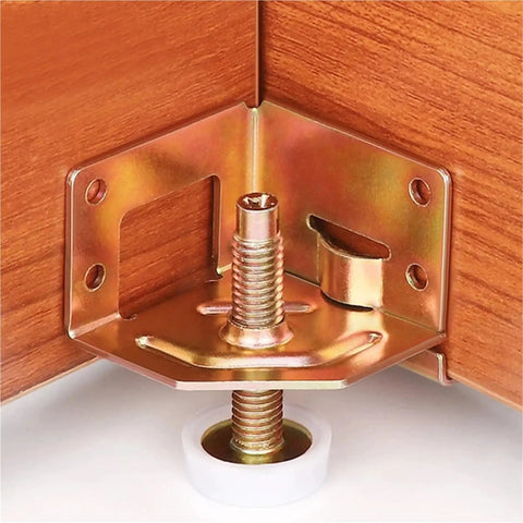 Close-up of heavy duty galvanized threaded feet for 10 Pack Adjustable Furniture Feet Levelers For Tables, Chairs, And Cabinets.