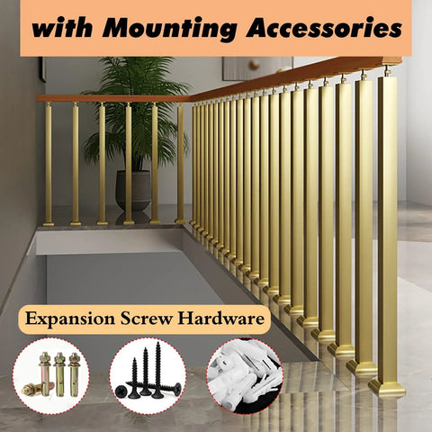 Top Shelf Metal Guardrail Poles For Stairs And Decks 20 Pack Cuttable Stair Railing Posts with gold finish and hardware.