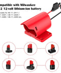Image of a red 12V Power Wheel Battery Adapter Kit with 30A fuse and 12AWG silicone copper wire for M12 style packs.