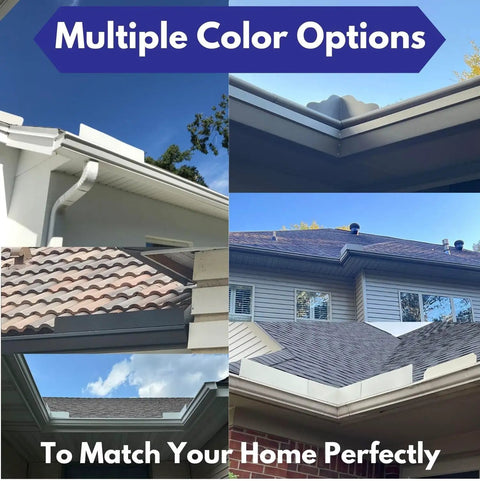 Rain Gutter Valley Splash Guards Set Two Pack Straight Or Bent For Inside Corners And Outside Corners White Finish Premium Aluminum Water Overshoot Shield Includes Screws And One Quarter Inch Bit Driver For Easy Install on various roofs