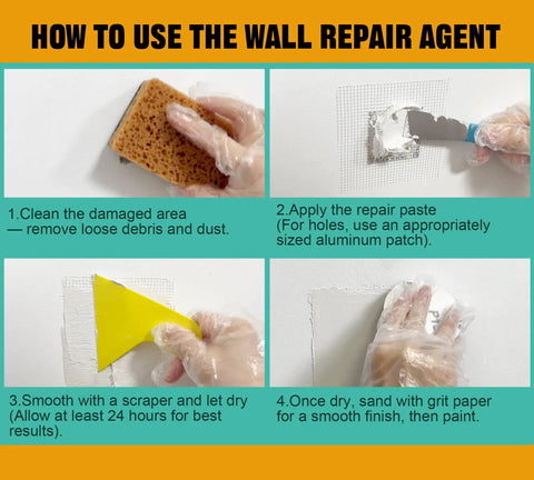 Step-by-step guide on using the Premium Drywall Repair Kit With Fast Drying Spackle Paste for wall repairs.