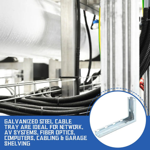 Heavy Duty 4 Pack L Brackets For Wire Mesh Cable Tray Wall Mount Zinc Plated Steel Rack Hardware Rock Solid Hold Dead Simple Cable Management No Hassle Setup Tight Fit with cable management in a network setup.