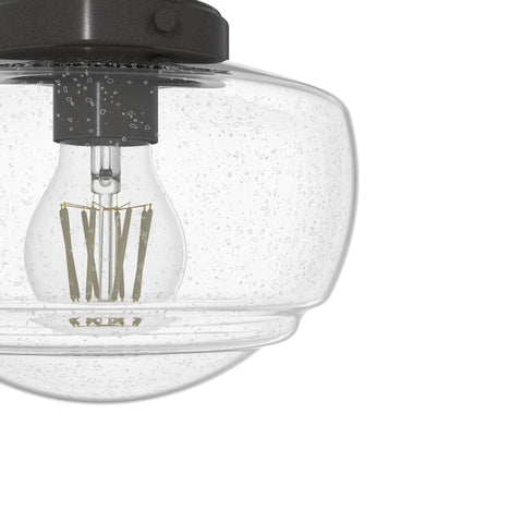 Saddle Creek 1 Light Noble Bronze Schoolhouse Flush Mount Ceiling Light Dimmable Fixture With Seeded Glass Shading Close-Up