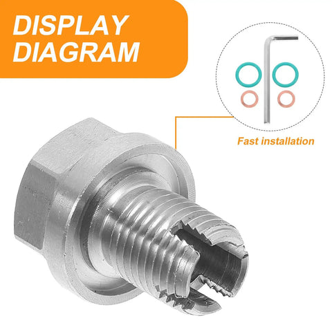 Easy Fix Car Oil Pan Drain Bolt Repair Kit With Rubber Gasket 12.1x1.25 Thread Silver Color For Quick Install And Solid Reliability On Engines That Need A Snappy Solution. silver drain bolt with rubber washers, front view