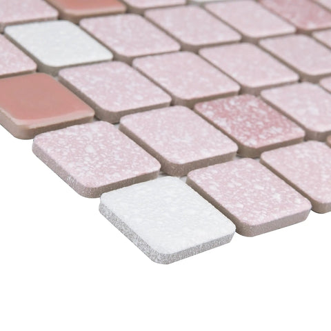 Close-up of Crystalline Pink Dope 12x12 Porcelain Tile Mesh Mounted Mosaic For Floor And Wall with mixed texture and tone variation.