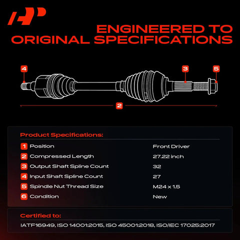 Nissan Altima Front Left CV Axle Shaft Assembly DropIn Replacement For 2019 2020 2021 2022 2023 schematic with specs