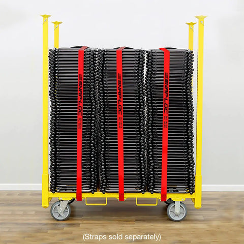 No Nonsense Yellow Four Wheel Chair Table Storage Cart With 3000 Lb Capacity, loaded with tools, showing smooth swivel casters.