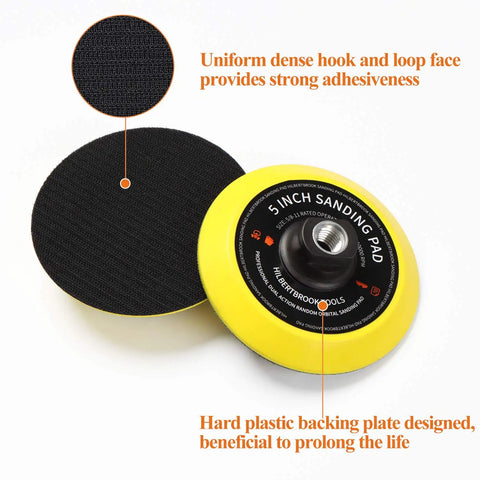 5 Inch Hook And Loop Backing Pad For Grinder With 5 By 8 By 11 Threads, black and yellow, durable polyurethane
