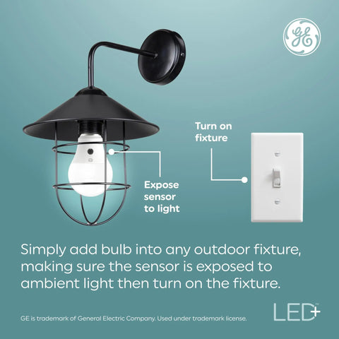 Smart Dusk To Dawn Outdoor LED Bulb in fixture with E12 candelabra base, sensor exposed to light for auto on-off functionality.