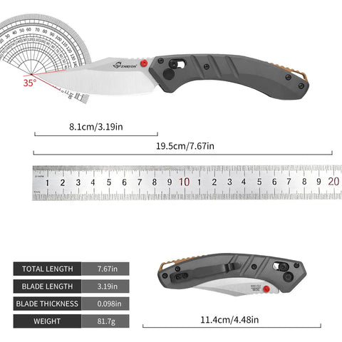 Premium Folding Pocket Knife With Top Shelf Dc53 Steel Blade and Rock Solid Aluminum Handle loaded with a slim deep carry clip in matte grey.