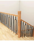 Top Shelf Square Metal Balusters And Staircase Spindles For Deck Railings 37 Inch High against wooden staircase with black and gold accents.