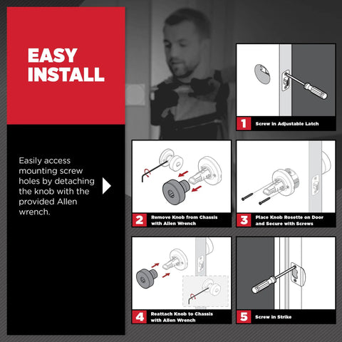 Installation guide for Keyed Entry Door Knob With Lock And Key For Exterior Front Door Matte Black Finish Secure SmartKey.