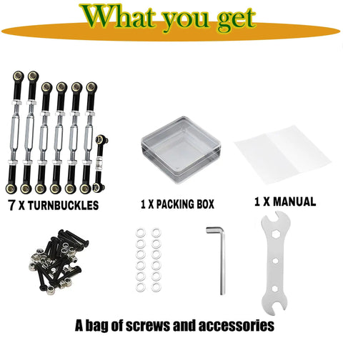 Stainless Steel Turnbuckles With Spacers For RC Car Camber Link Upgrade One Tenth Scale Traxxas Slash 2WD All Models Slash 4X4 Rustler 2WD Stampede 4X4 VXL Black, set of 7 with accessories
