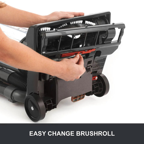 Hoover Commercial TaskVac Bagless Upright Vacuum Cleaner Lightweight 15 Pounds, easy change brushroll feature.