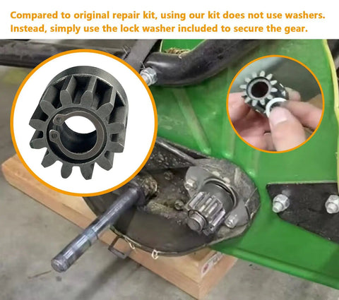 Left And Right Wheel Drive Pinion Kit For 42 Inch Lawn Sweeper Keeps Your Lawn In Action Includes Gear Pinions And Washers Compatible With Lawn Sweepers Fits STS 42 426 420 427 showing installed gear on machine