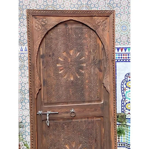 Custom Solid Wood Barn Door Hand Carved Rustic Moroccan Inspired Antique Style Interior Door Sliding Or Hinged Single Or Double Panel Made To Order 71 By 34 Inches No Glass No Hardware Included