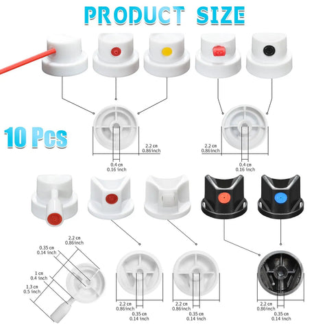 Dope Precision Spray Nozzle Kit Fits Montana And Most Cans, 10 Piece Graffiti Tool Set size comparison with various colored nozzles.