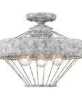 Ferris Oyster Semi Flush Mount Ceiling Light With White And Gold Accents, Vintage Farmhouse Style, Steel Fixture