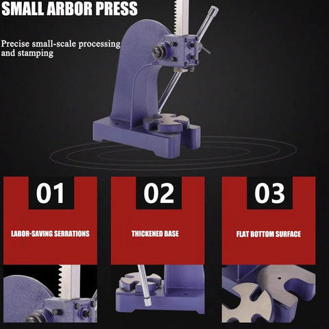 Heavy Duty Cast Iron Arbor Press 0.5 To 2 Ton Desktop Punch Machine For Stamping Bending Stretching And Forming Metal Sheets With Zero Sweat Precision Control On Your Bench, purple small arbor press.