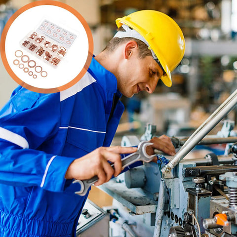 Solid Copper Flat Gasket Set With Smooth Sealing Washers For Auto Oil Leaks And Hydraulic Fluid Repairs Perfect For Garage Projects, Daily Grind Fixes And Sturdy Car Repairs Without No Burrs Or Sharp Edges For Safe Handling, copper washers kit in tray