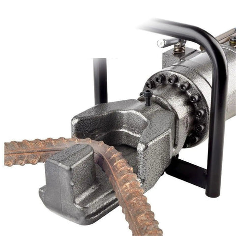 Heavy Duty Portable Electric Rebar Bender Machine For Straightening Steel Bars And Making Hoops showing clamp head with rebar.