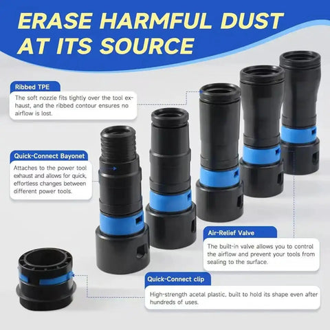 Yueshisy 7 Piece Vacuum Hose Adapter Kit With Quick Connectors And Exhaust Control Valve for dust collection system, featuring ribbed TPE and quick-connect bayonet.
