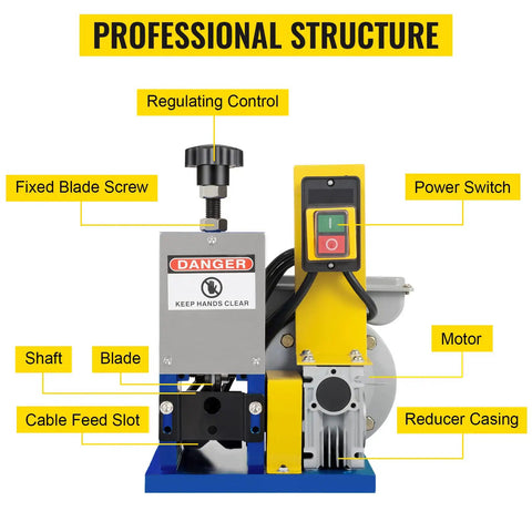 Close-up view of Heavy Duty Electric Wire Stripping Machine Automatic Cable Cutter showing structure and controls for copper recycling.