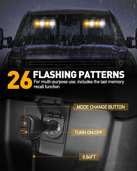 Boss Level Amber White Emergency Dash Strobe Light Bar For Trucks And Construction Vehicles Windshield Visor Mount 48 Led Warning Hazard Flashing Lights with mode change and 26 patterns.