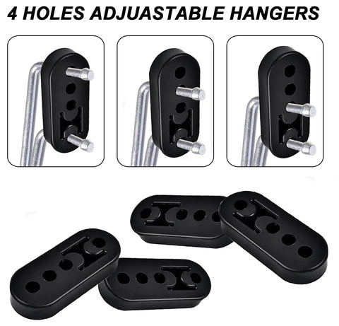 Universal Exhaust Hanger Removal Tool And 4 Holes Rubber Kit showing black adjustable EPDM hangers with metal pins