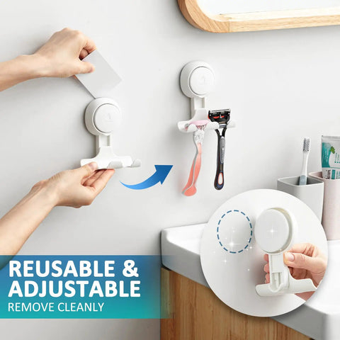 Two Pack Suction Cup Razor Holder For Shower And Bathroom Organizer No Drill Easy Install Strong Suction Wall Hooks in use