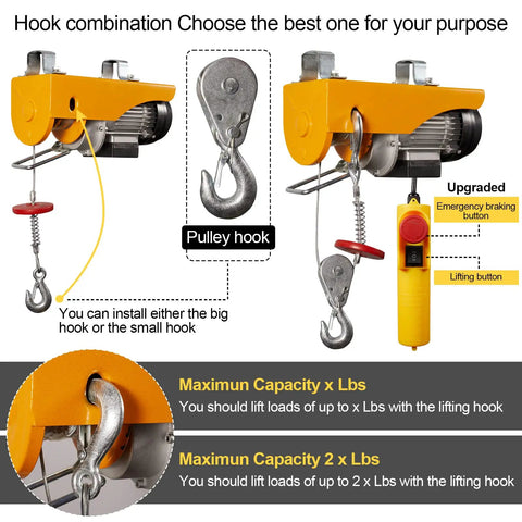 Electric Hoist 1320 Lbs Winch With Remote Control 110V Lift System showcasing hooks and controls