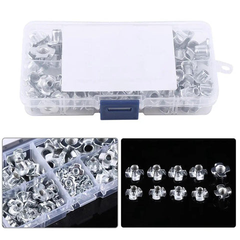 Carbon Steel Four Pronged T Nuts M8 Tee Nuts Blind Inserts With Zinc Plating For Wood Furniture Heavy Duty Fastening Kit 90 Pieces
