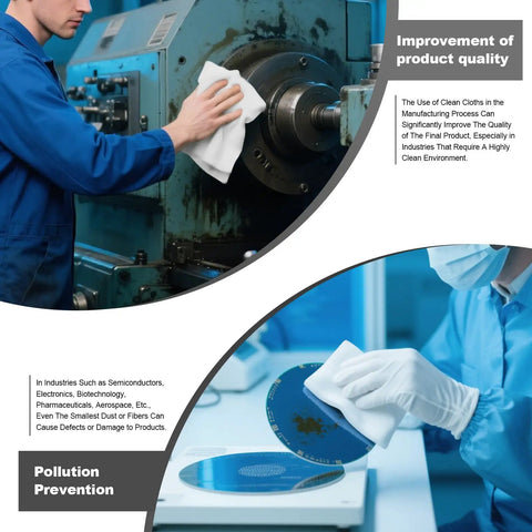 Top Shelf Polyester Microfiber Cleanroom Wipes 9X9 Inches 120 Gsm Class 100 Dead Soft Lint Free being used to clean machinery.