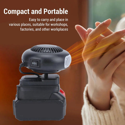 Portable Battery Car Heater Packed With A Massive 12000mAh Cell And Lightning Fast Heat, showing a compact design with a hand nearby.