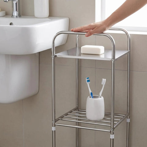 Floor Standing Metal Storage Rack For Laundry And Home Organization Movable And Rust Resistant Minimalist Shelving Unit