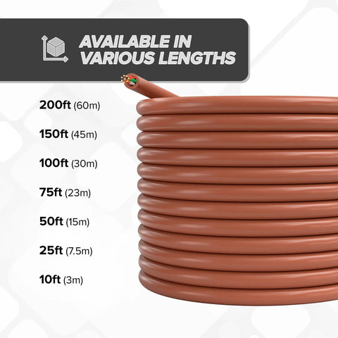 Brown 18 Gauge 8 Conductor Thermostat Wire 50 Ft Solid Copper Low Voltage Cable Coiled with Length Options Displayed