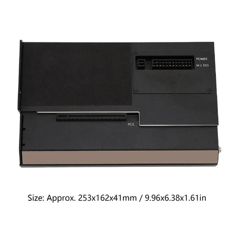 Top view of USB 4.0 External GPU Enclosure With 40Gbps Throughput, compact design showcasing PCIe slot and power port.