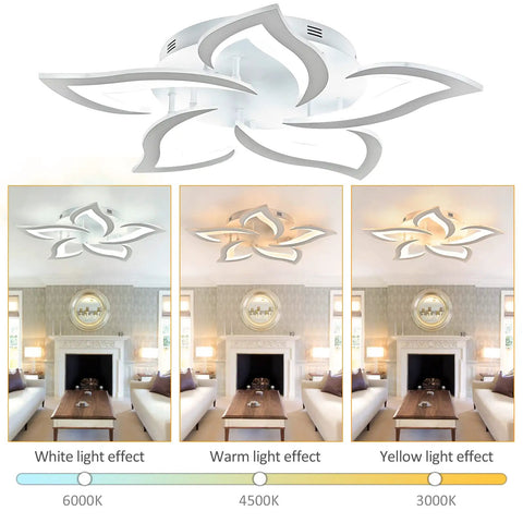 Modern Five Head Dimmable LED Ceiling Light With Remote Control Three Color Temperatures And Timer Easy Install demonstration