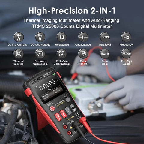 2 In 1 Thermal Imaging Camera And Digital Multimeter in use for electrical HVAC with 240x240 thermal sensor, on-site car diagnostics