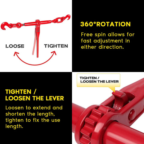 4 Pack Ratchet Chain Binder For 1/4 To 5/16 Inch Chains Heavy Duty Load Binder 2600Lbs Working Load 9200Lbs Break Strength Boomer tutorial