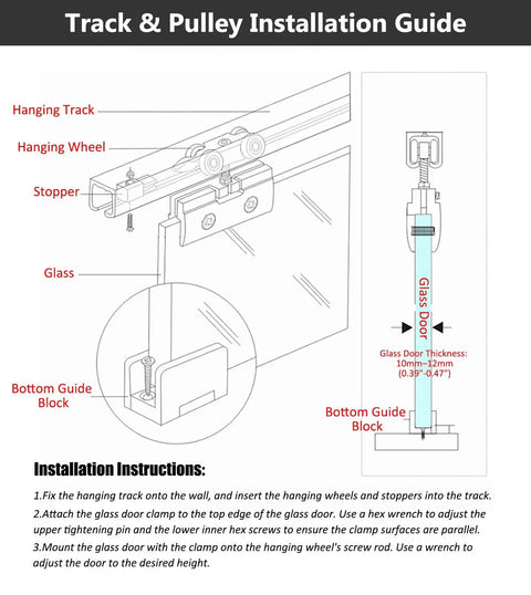 Track & Pulley Installation Guide for Rock Solid Aluminum Sliding Door Hardware Kit For Double Bypass Closet And Barn Doors.