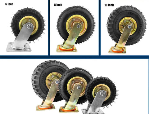 8 Inch Heavy Duty Pneumatic Rubber Caster Wheels Featuring Smooth Rolling Ball Bearings And Hella Sturdy Swivel Mechanism For Zero Sweat Furniture And Workbench Trolley Projects displayed with various sizes.