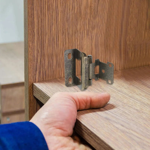 Self Closing Half Inch Semi Concealed Metal Wrap Cabinet Hinges With Autoclosing Mechanism For Gate And Cabinet Doors Ideal For Marine And Modern Interiors Two Pack, installed on wooden cabinet door.