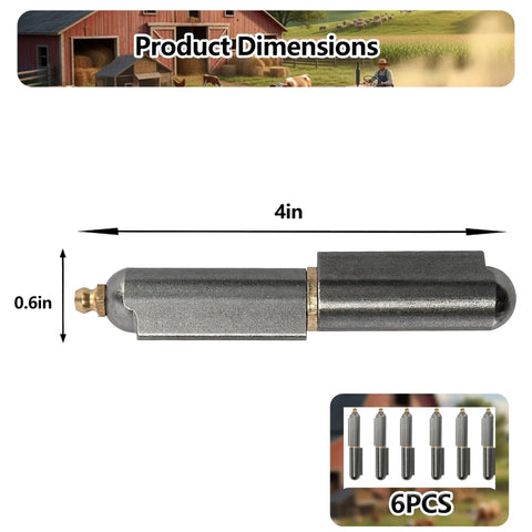 Rock Solid 4 Inch Bullet Weld On Hinges, Heavy Duty Carbon Steel Barrel Hinge Kit, 4in hinge dimensions with 0.6in width.