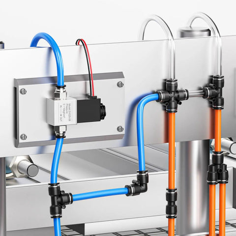 12V DC 1/4 Inch NPT 2 Way 2 Position Normally Closed Solenoid Air Valve installed in pneumatic system
