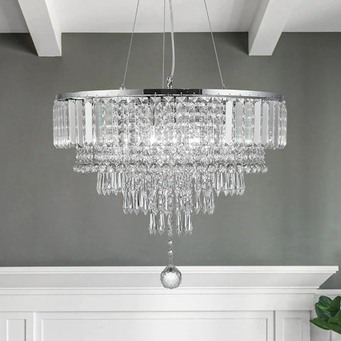 Glam Crystal Chandelier Pendant Light, 19.7 Inch Teardrop Crystal Drops, 6 Lights, Convertible From Hanging Pendant To Semi Flush Mount